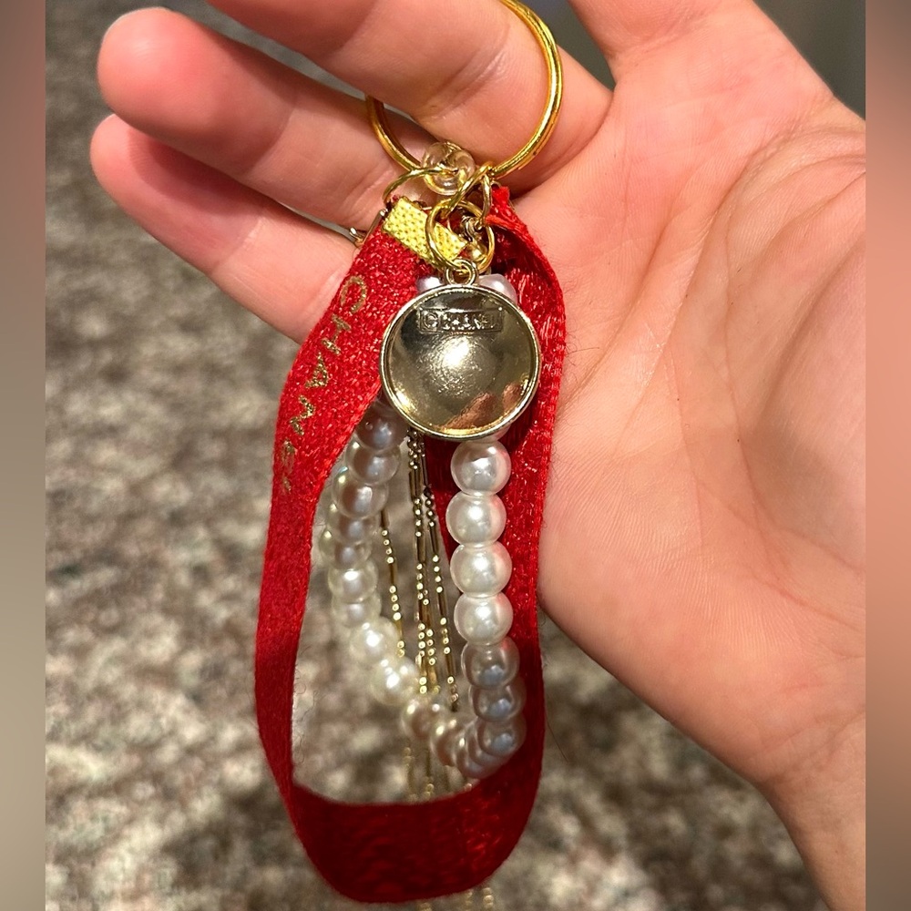 CHANEL CHARM STAMPED - Red and Gold Keychain or Bag Charm - Picture 2 of 2